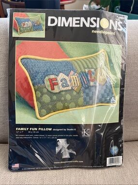 Dimensions 'Family Fun' Needlepoint Pillow Kit - Blue & Yellow